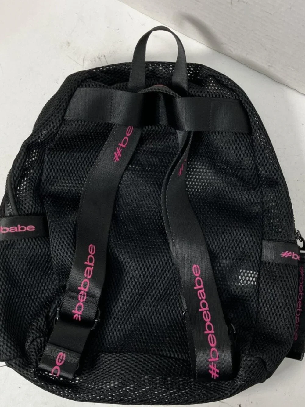 ✨ BEBE Manny Black Polyester Mesh Mini Backpack Logo Straps Like New ✨ - Picture 2 of 6